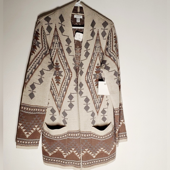 NWT Kenar sz XL 18%Wool Aztec Open Pockets Nude Soft Toned Cardigan Sweater - Picture 2 of 10